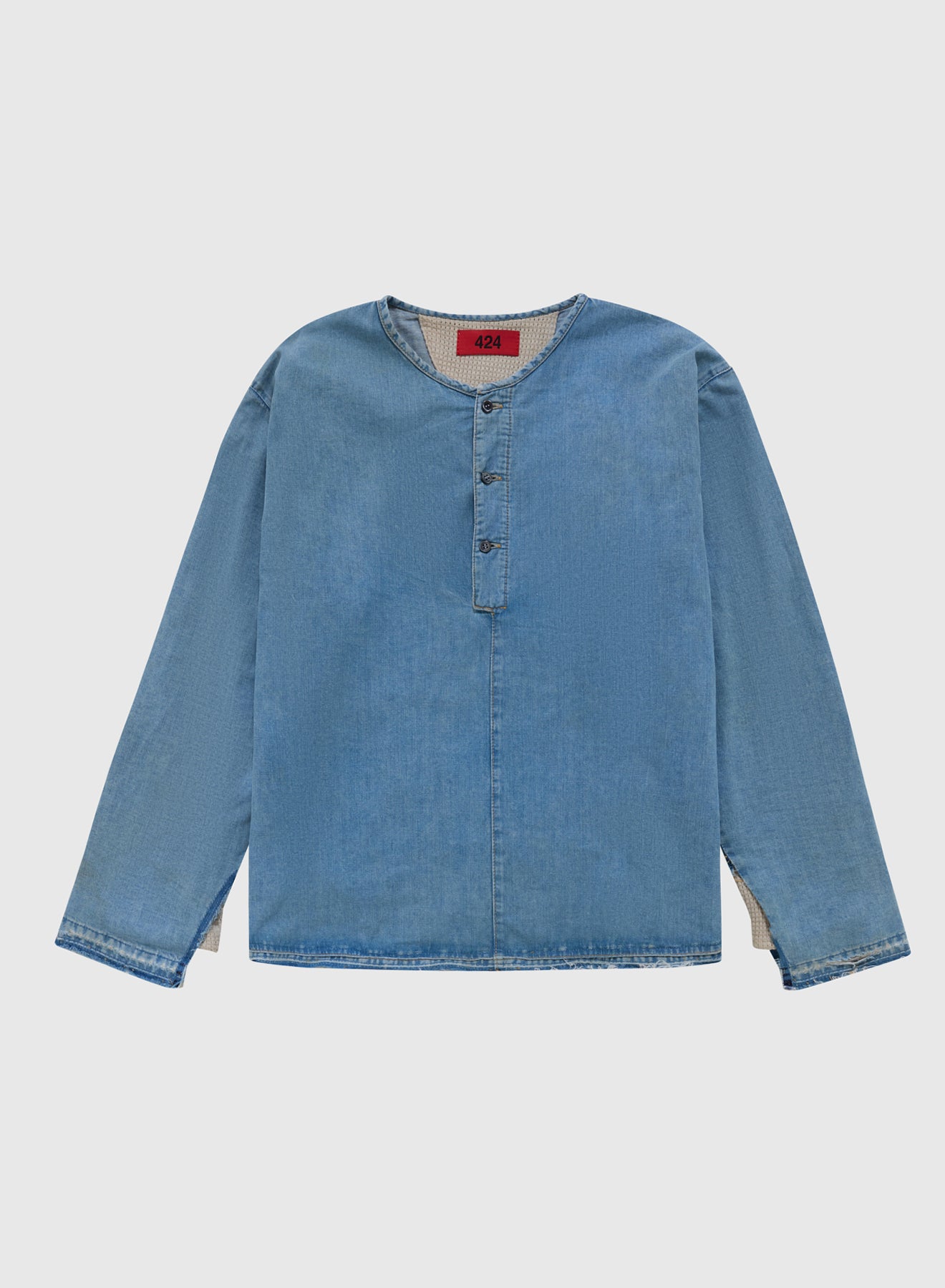 424 HENLEY CHAMBRAY & THERMAL BLEACHED IN BLUE