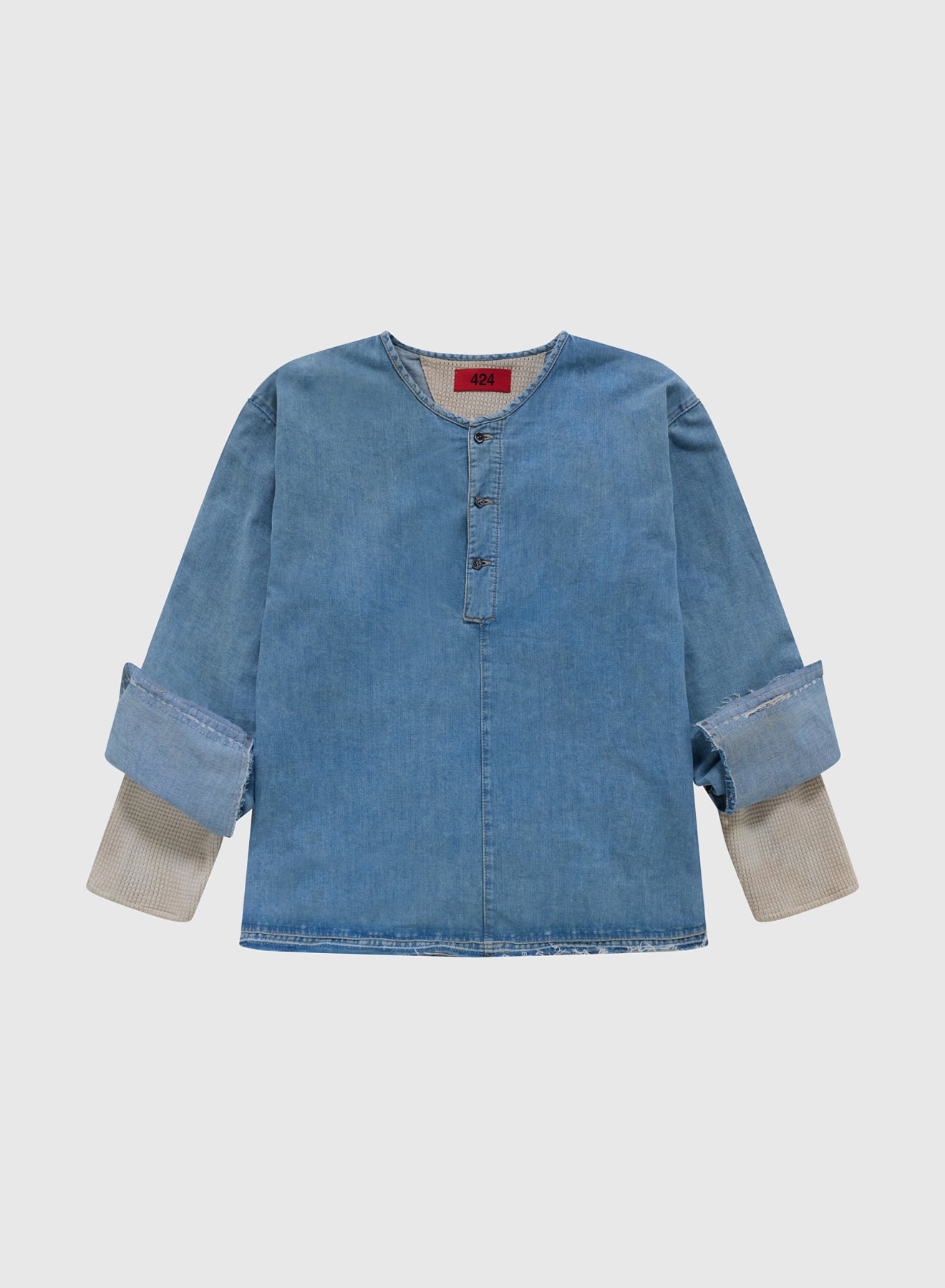 424 HENLEY CHAMBRAY & THERMAL BLEACHED IN BLUE