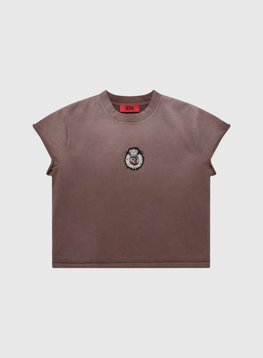 CREST CROPPED SCALLOP TEE JERSEY IN VINTAGE BROWN