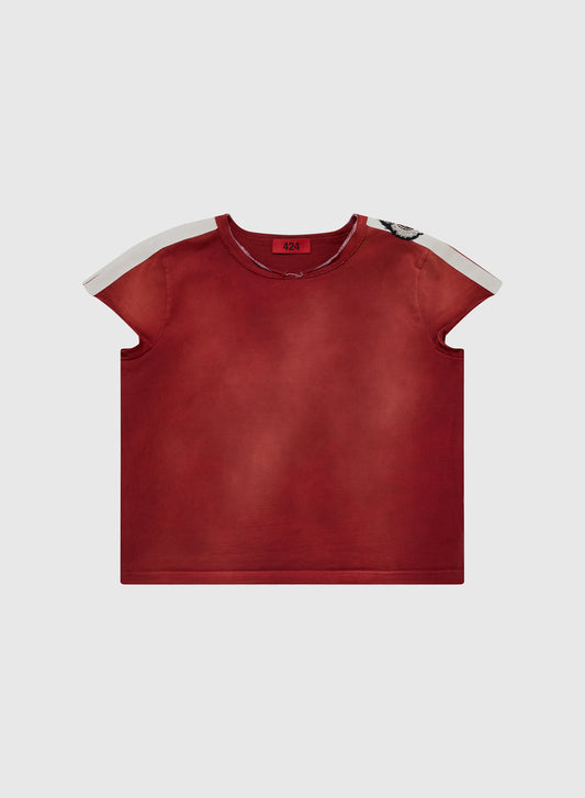RIBBED BABY SCALLOP TEE JERSEY IN VINTAGE RED