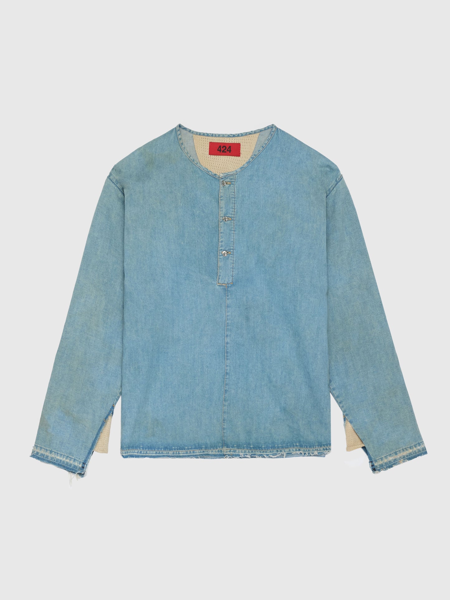 424 HENLEY CHAMBRAY & THERMAL BLEACHED IN BLUE