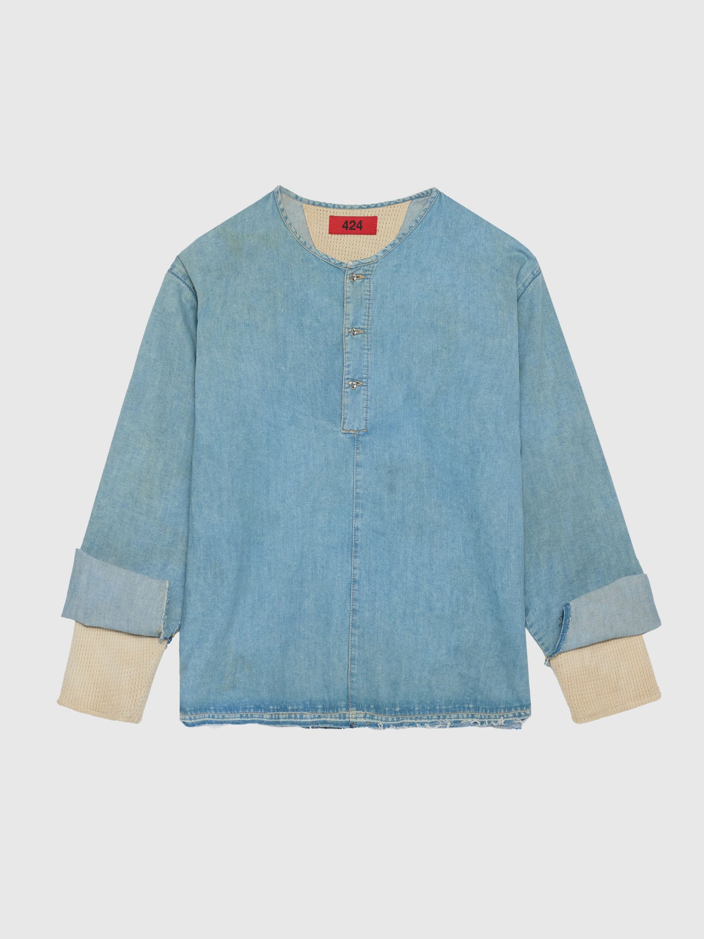 424 HENLEY CHAMBRAY & THERMAL BLEACHED IN BLUE