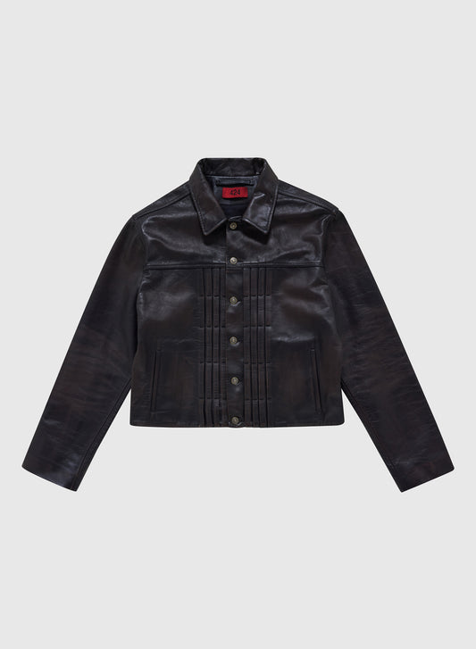 TRUCKER RUB OFF LEATHER IN BLACK