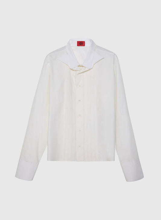 SMOKING SHIRT WITH DOUBLE COLLAR IN WHITE