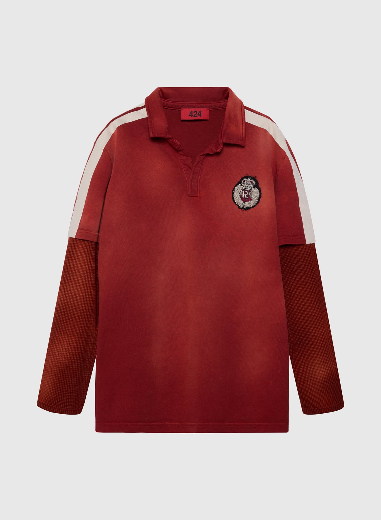 CREST POLO DOUBLE SLEEVE THERMAL JERSEY IN VINTAGE RED