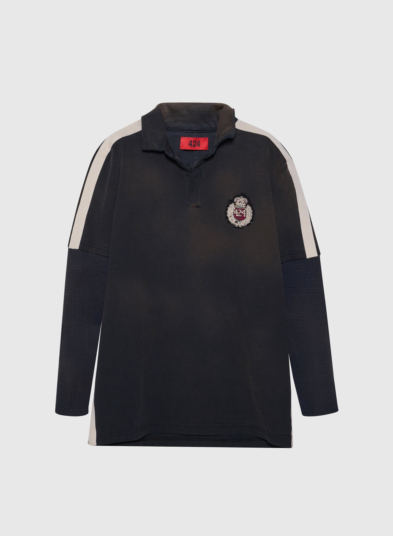 CREST POLO DOUBLE SLEEVE THERMAL JERSEY VINTAGE BLACK