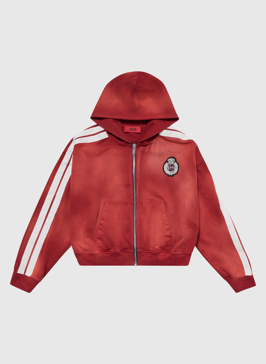 CREST ZIP UP HOODIE BRUSHED IN VINTAGE RED