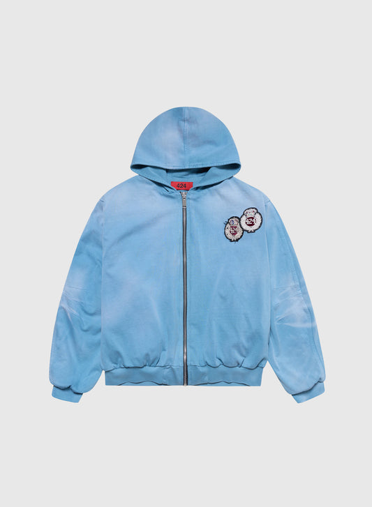 CREST HOODED BOMBER JERSEY IN VINTAGE AVIO