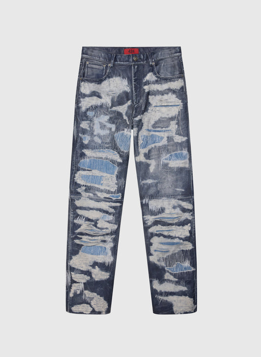 DISTRESSED 424 LEATHER FIVEPOCKET IN BLUE