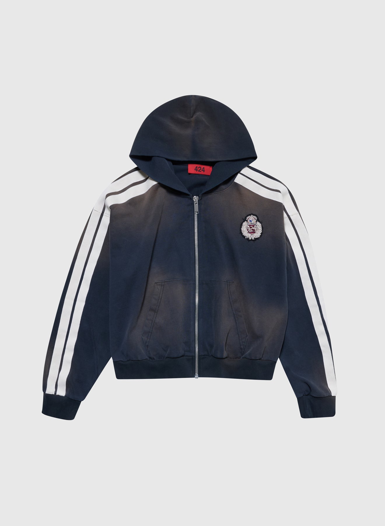 CREST ZIP UP HOODIE BRUSHED FLEECE IN  VINTAGE BLACK