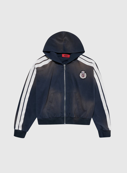 CREST ZIP UP HOODIE BRUSHED FLEECE IN  VINTAGE BLACK