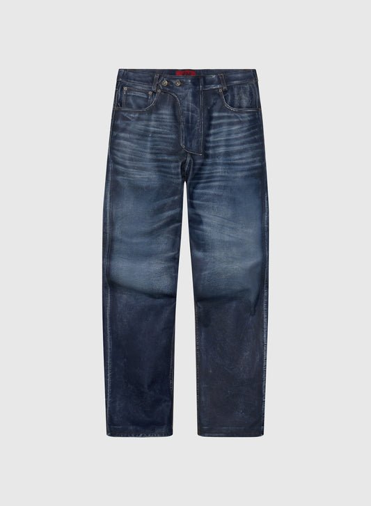 NEW 424 LEATHER FIVEPOCKET RUB OFF LEATHER IN BLUE DENIM TEXTURE
