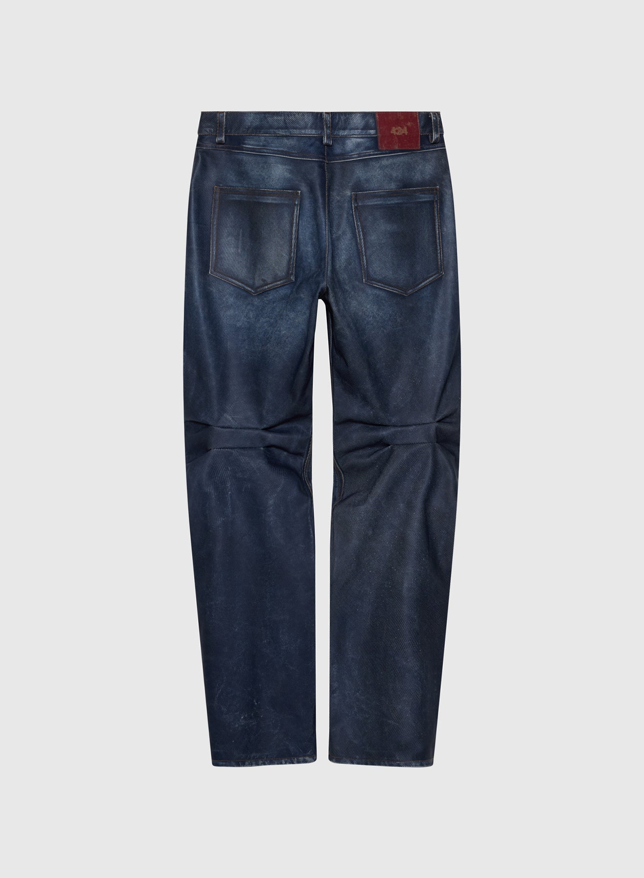 NEW 424 LEATHER FIVEPOCKET RUB OFF LEATHER IN BLUE DENIM TEXTURE