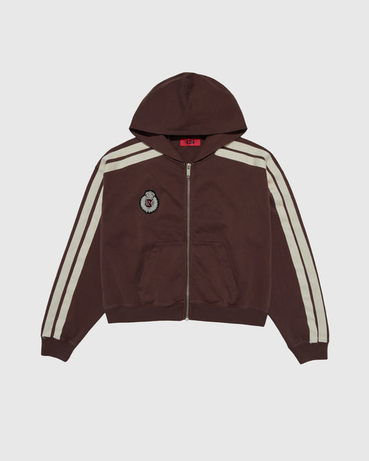 CREST ZIP UP HOODIE BRUSHED FLEECE IN  VINTAGE BROWN