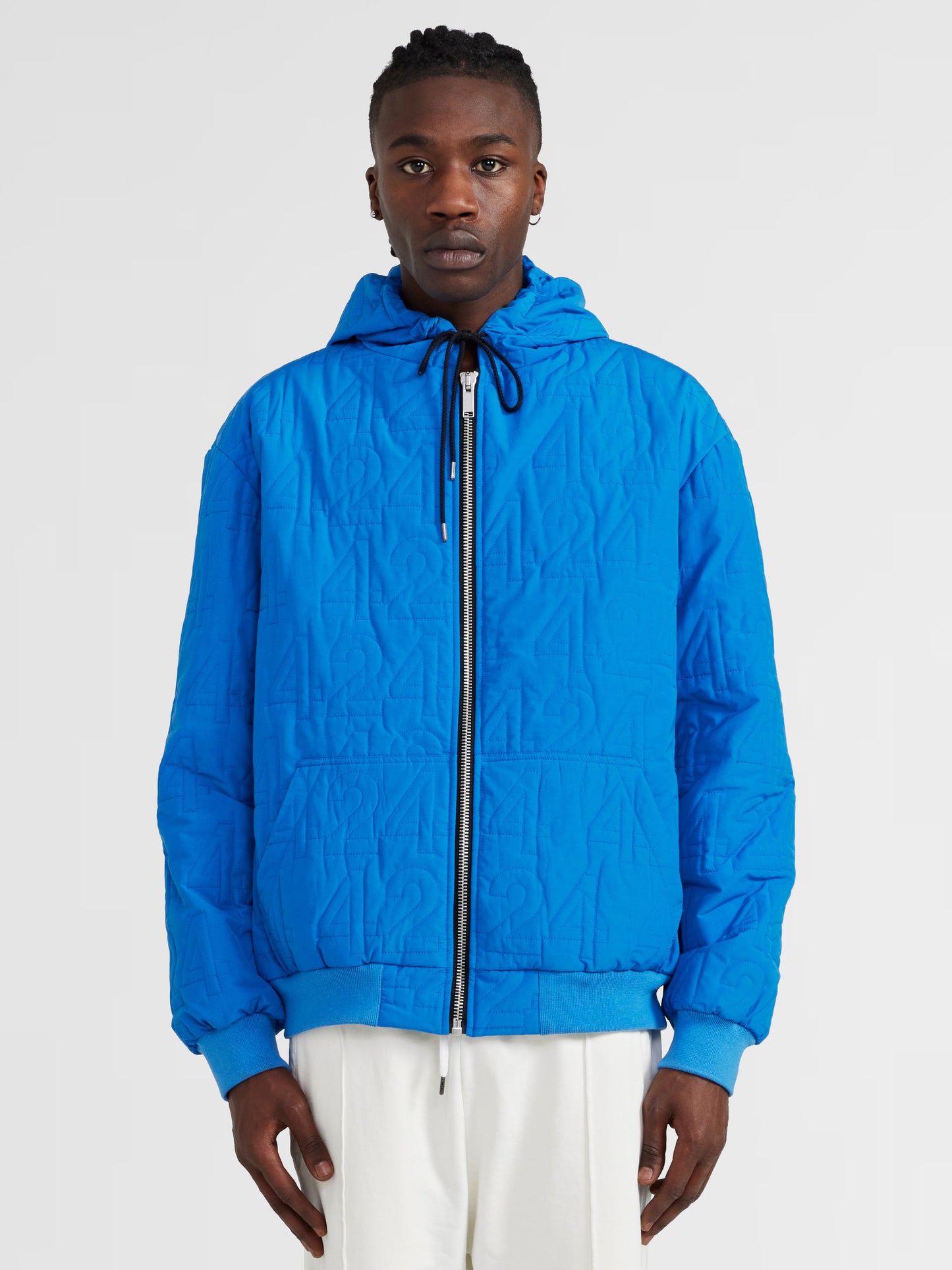 BLUE LOGO EMBOSSED HOODED JACKET