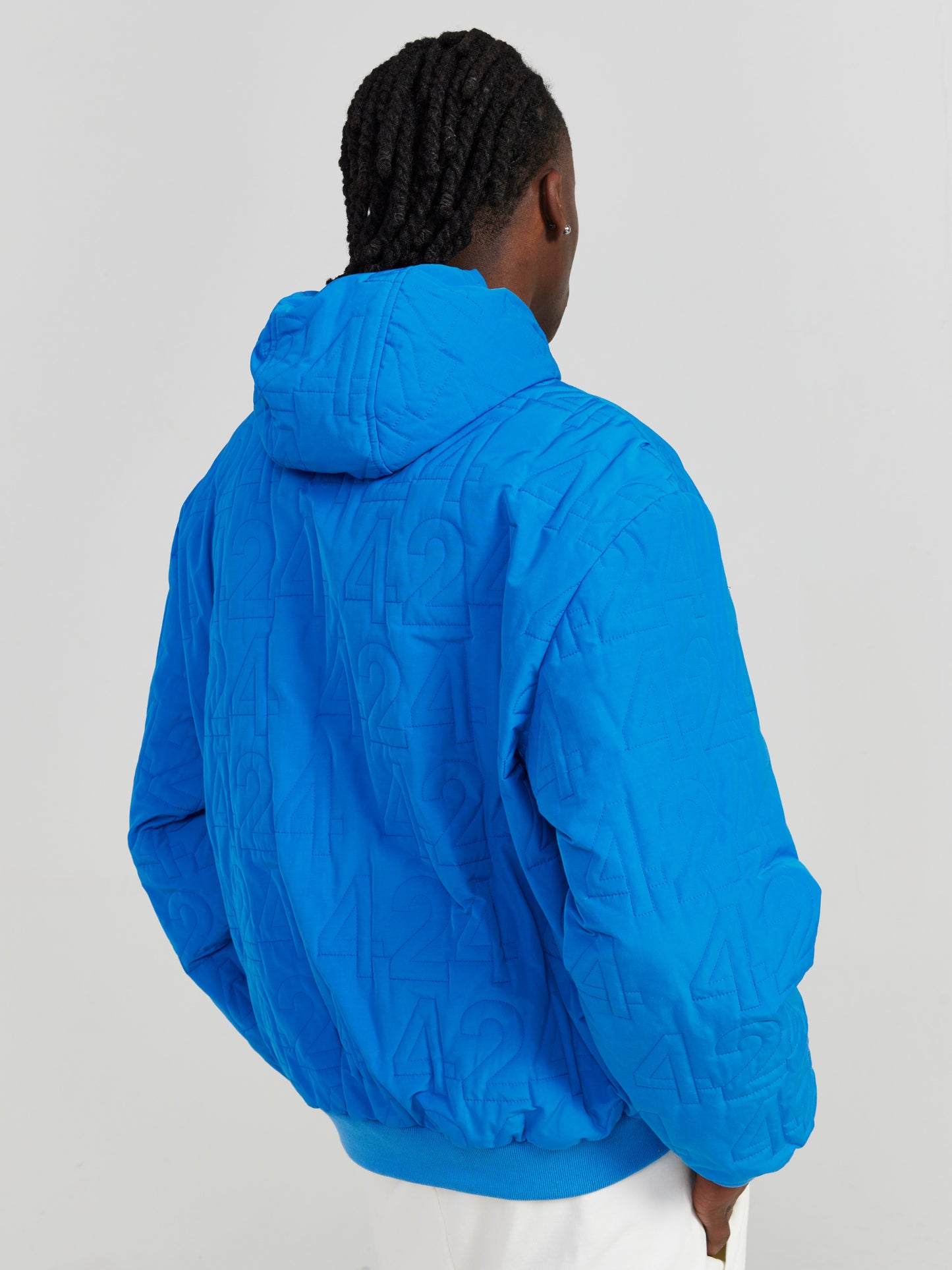 BLUE LOGO EMBOSSED HOODED JACKET