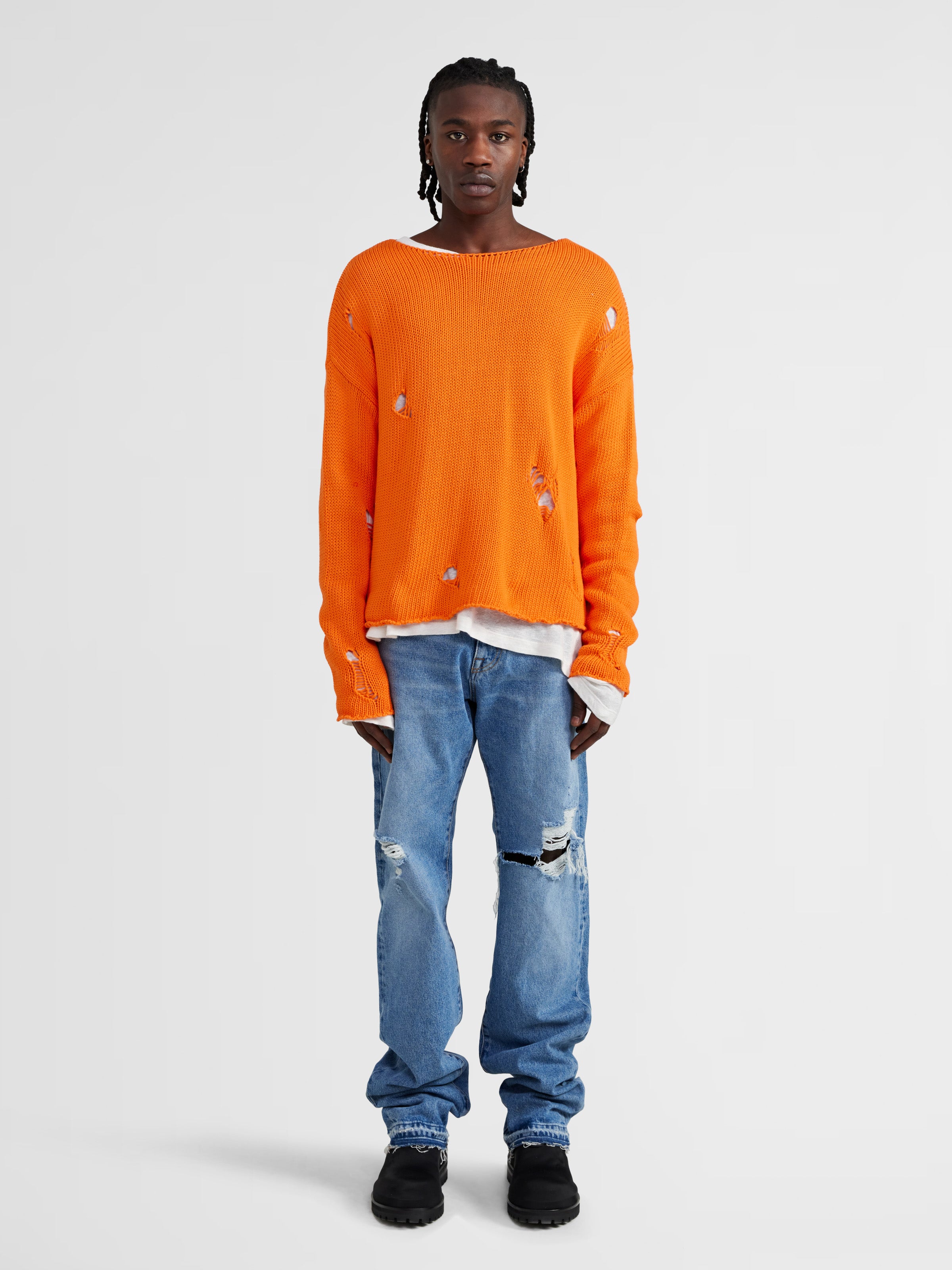 Orange distressed outlet sweater