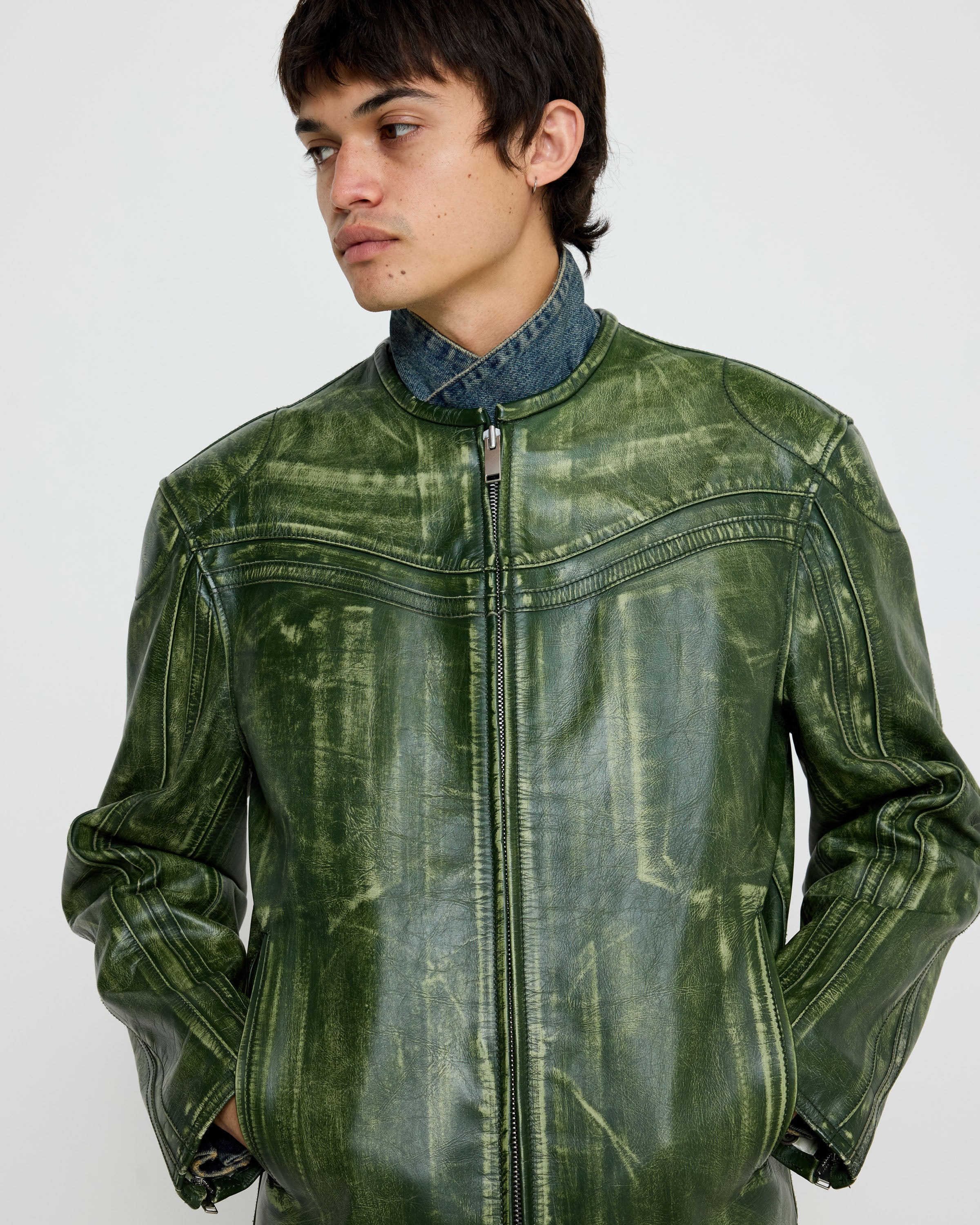 Leather Tokyo Jacket in Forest Green by 424