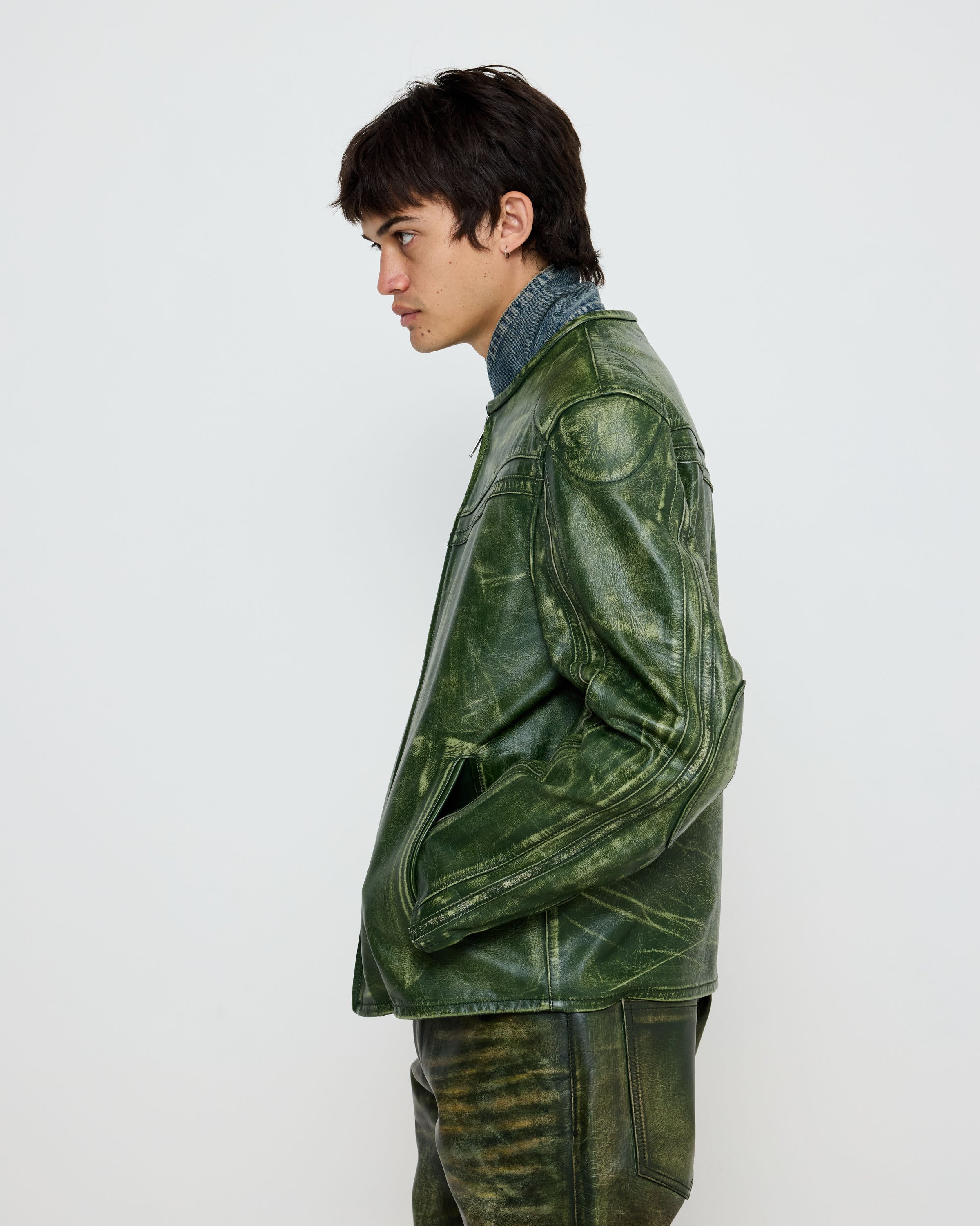 Leather Tokyo Jacket in Forest Green by 424