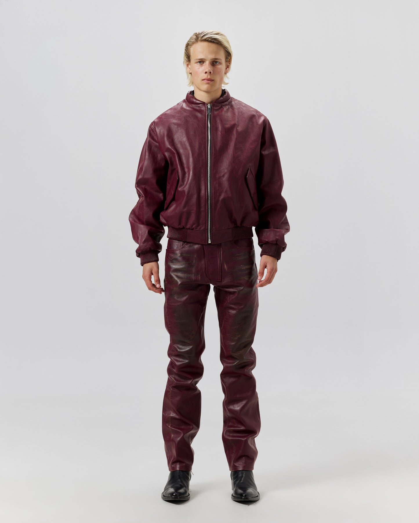 NEW 424 LEATHER BOMBER - PIGEON BLOOD
