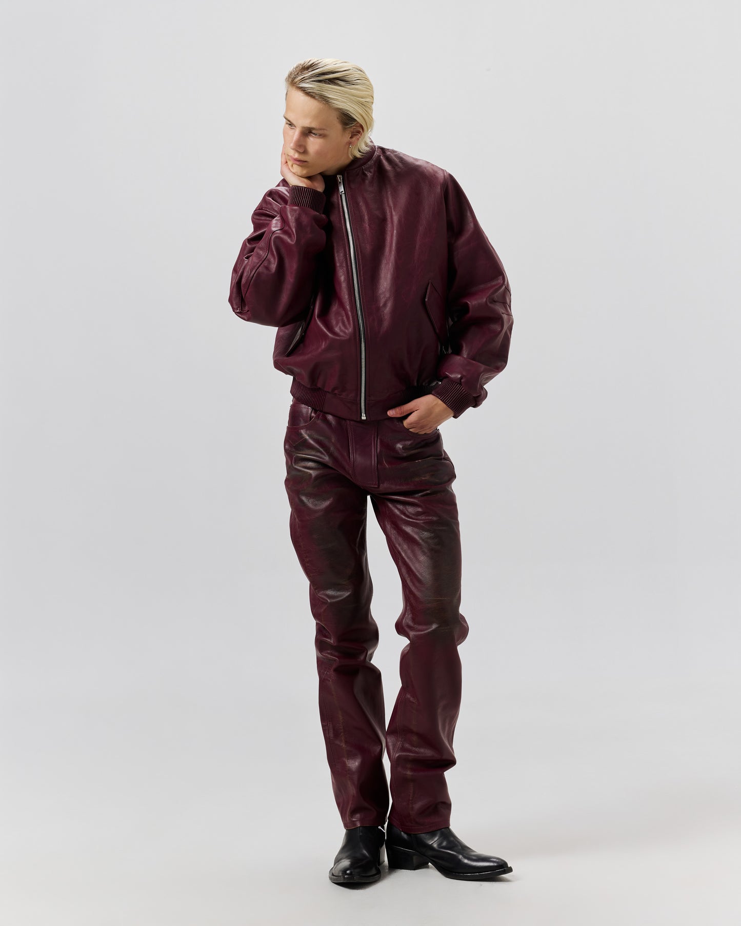 NEW 424 LEATHER BOMBER - PIGEON BLOOD