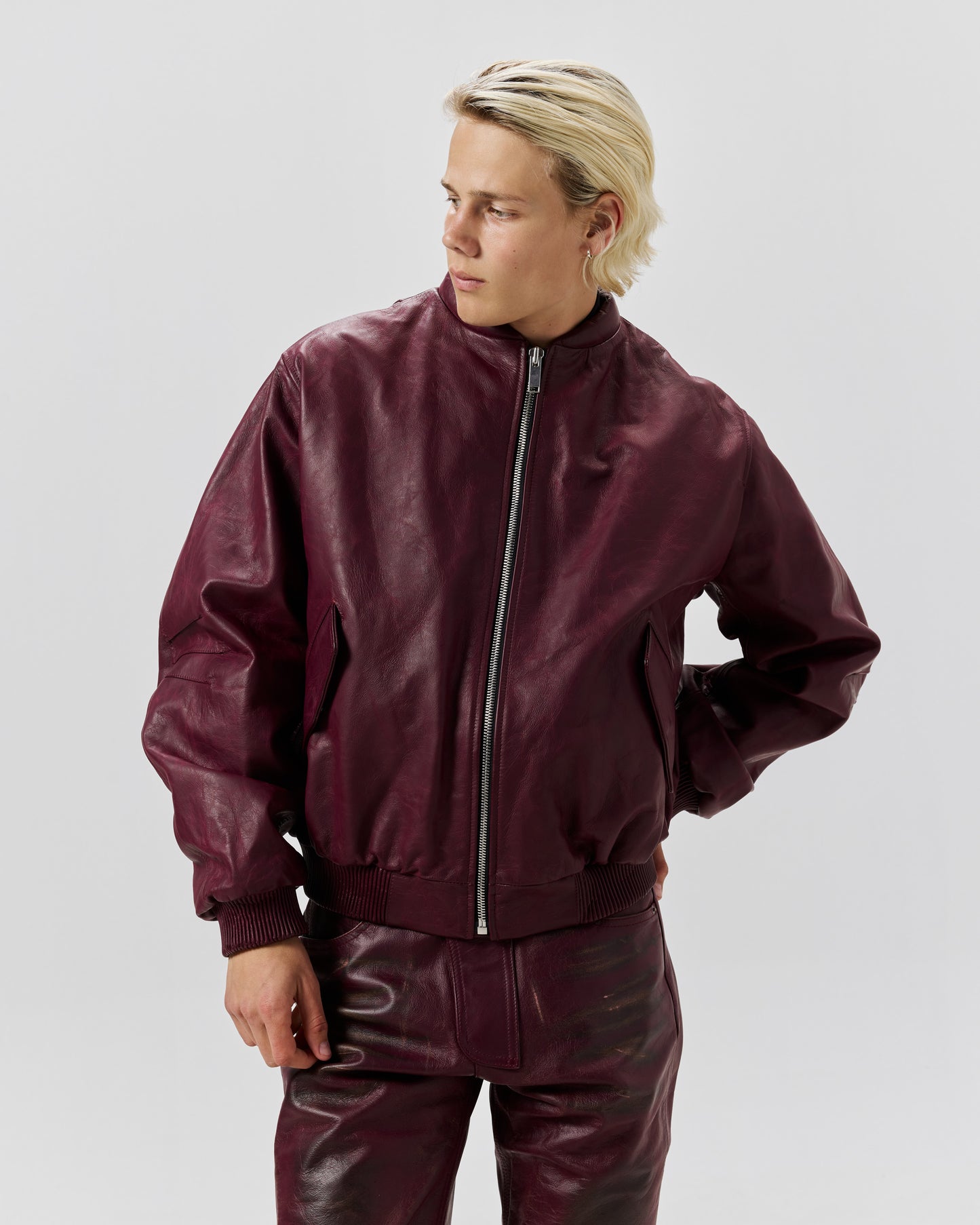 NEW 424 LEATHER BOMBER - PIGEON BLOOD