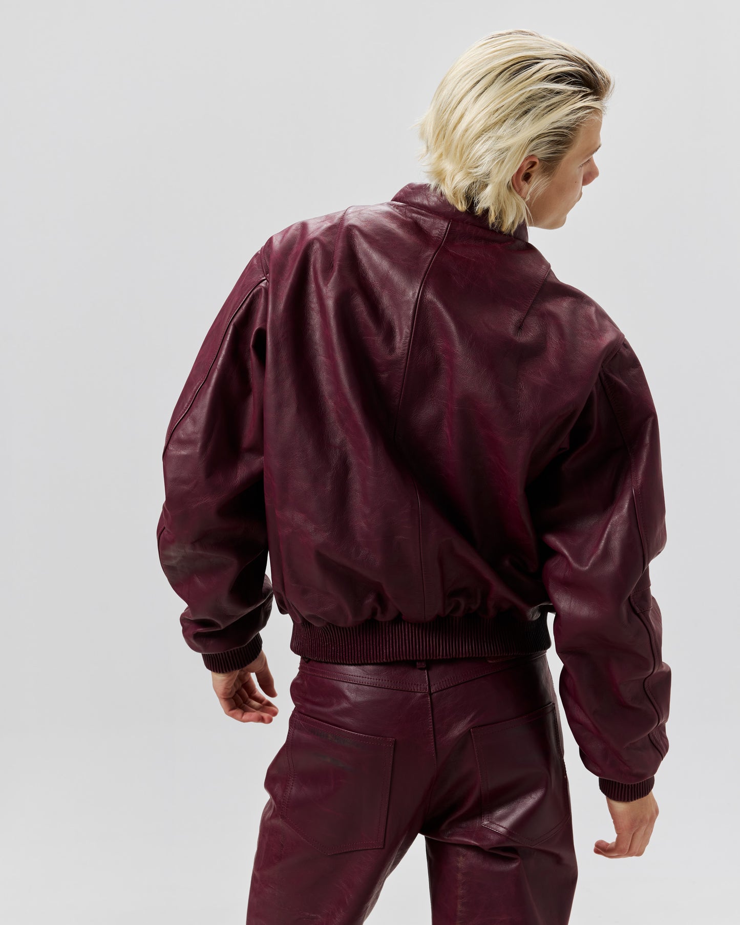 NEW 424 LEATHER BOMBER - PIGEON BLOOD