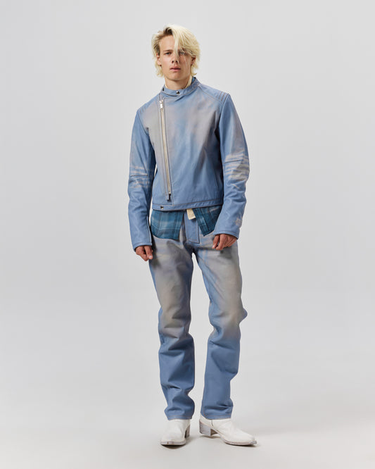 HB RACE JACKET - LEATHER DENIM BLEACHED