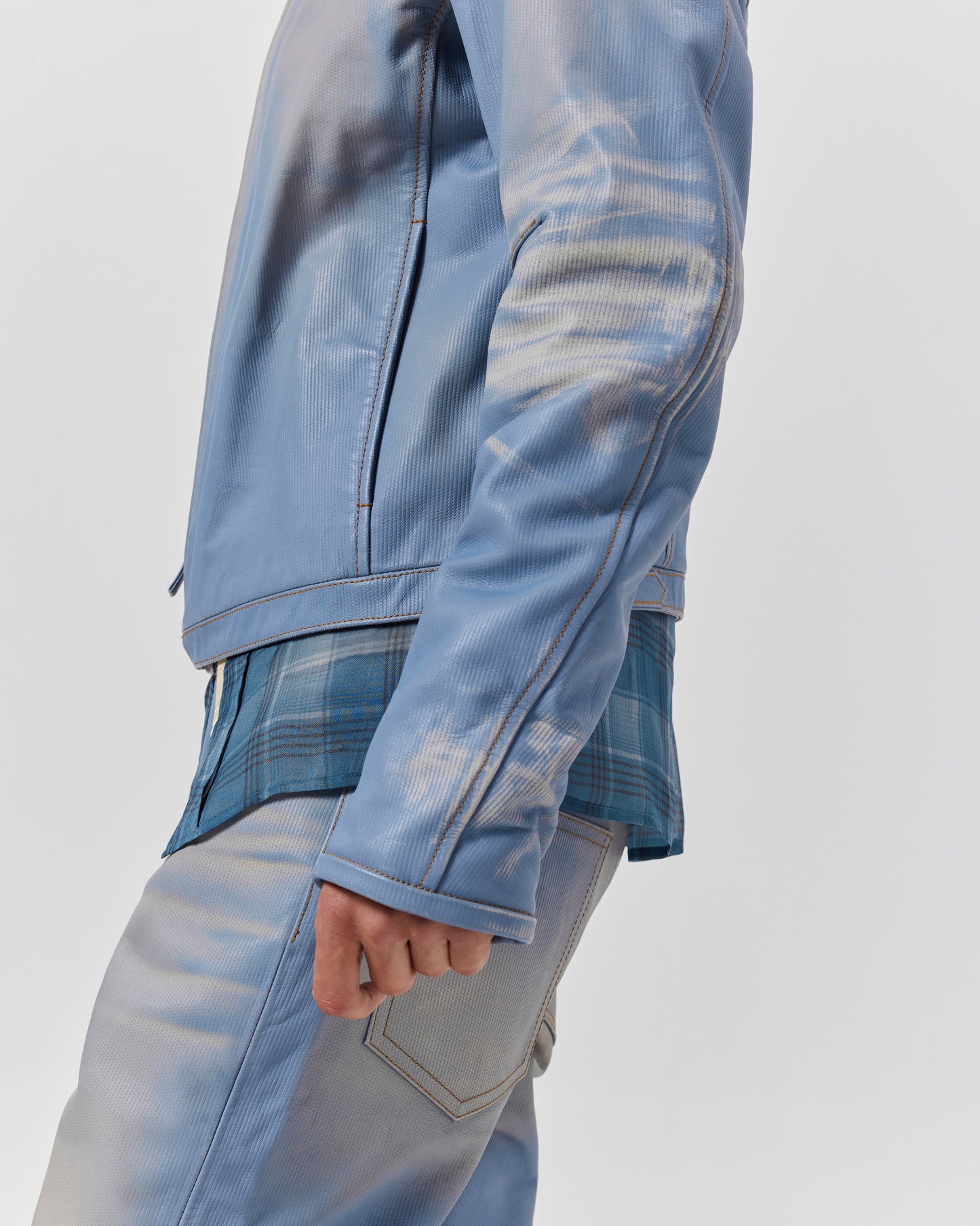 HB RACE JACKET - LEATHER DENIM BLEACHED