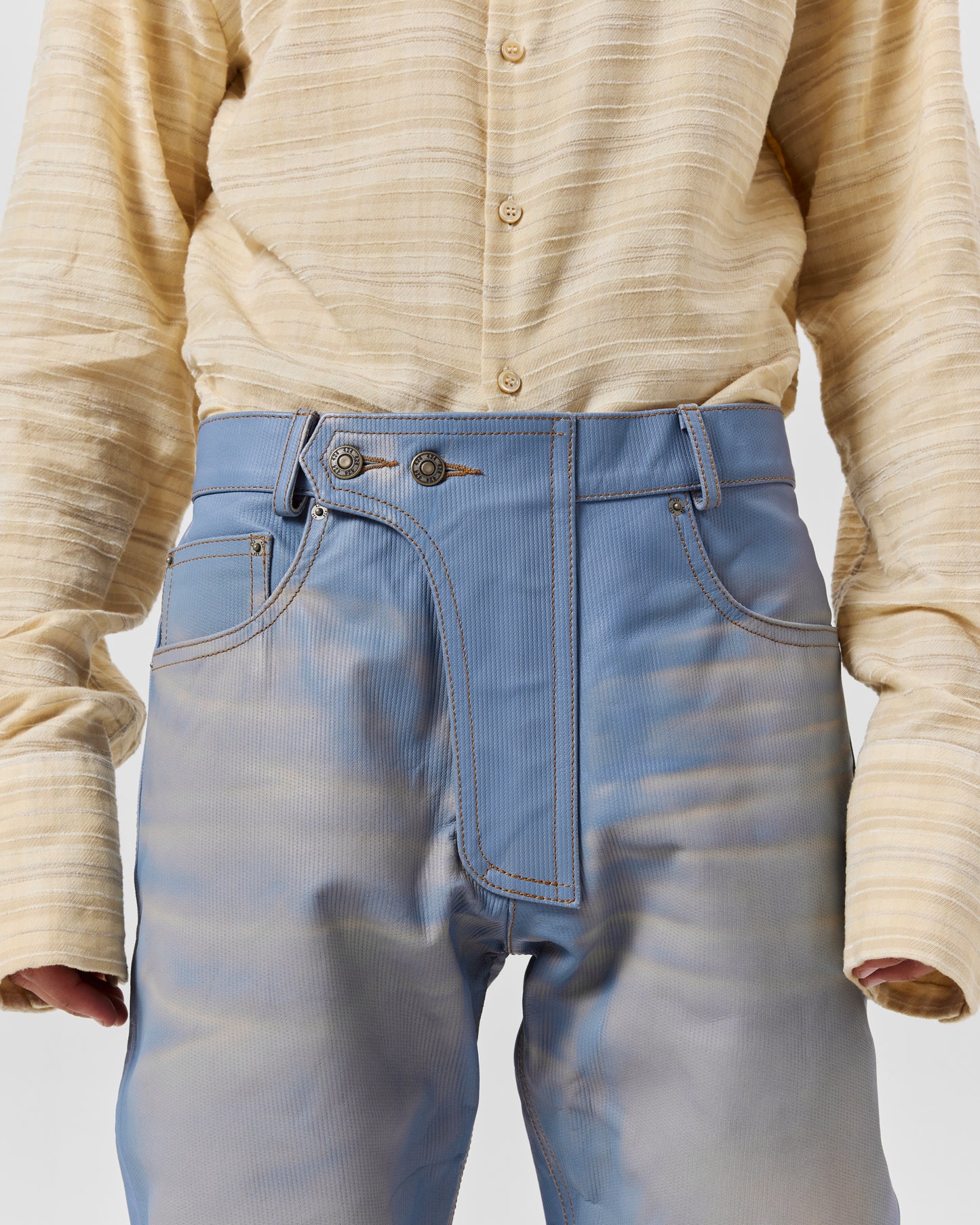MOTO PANT - LEATHER DENIM BLEACHED