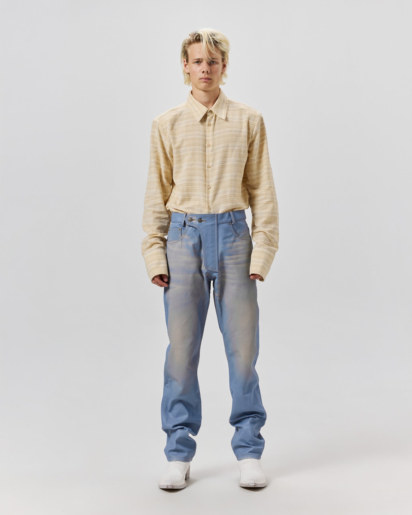 MOTO PANT - LEATHER DENIM BLEACHED