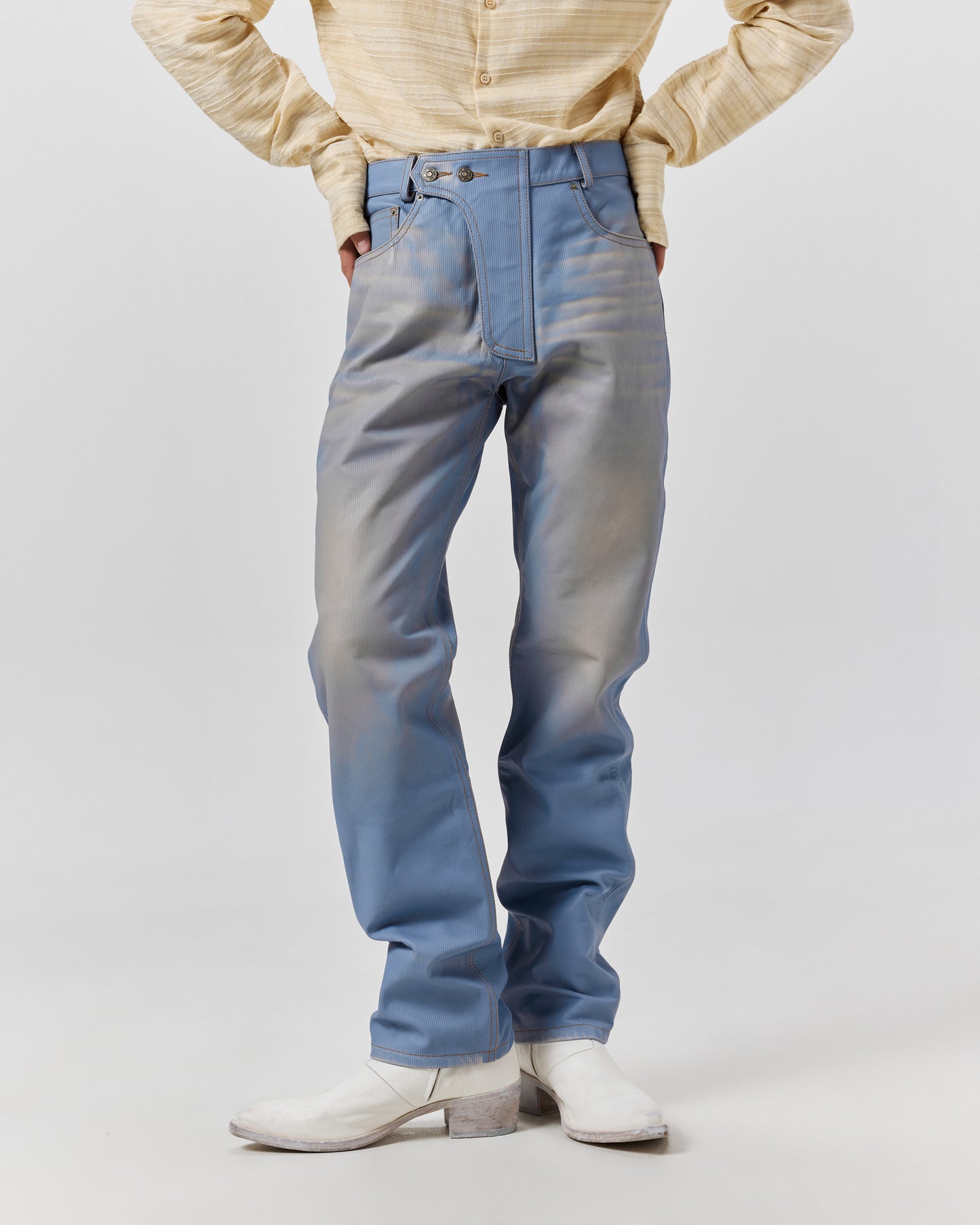 MOTO PANT - LEATHER DENIM BLEACHED