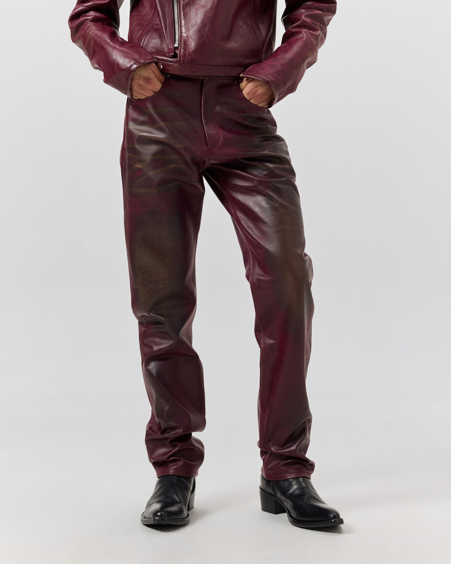 424 LEATHER FIVEPOCKET - PIGEON BLOOD
