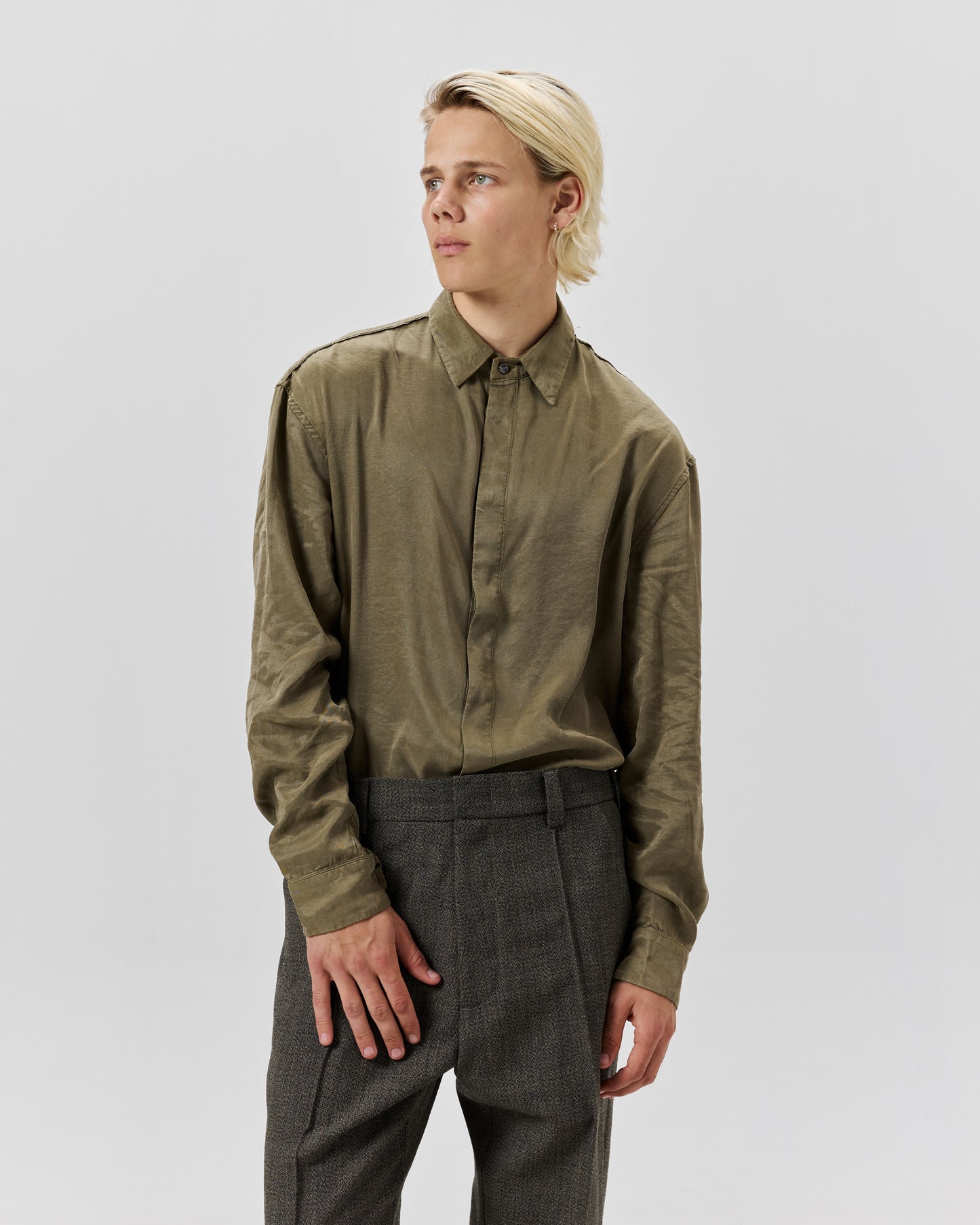 CUPRO SHIRT - OLIVE GREEN