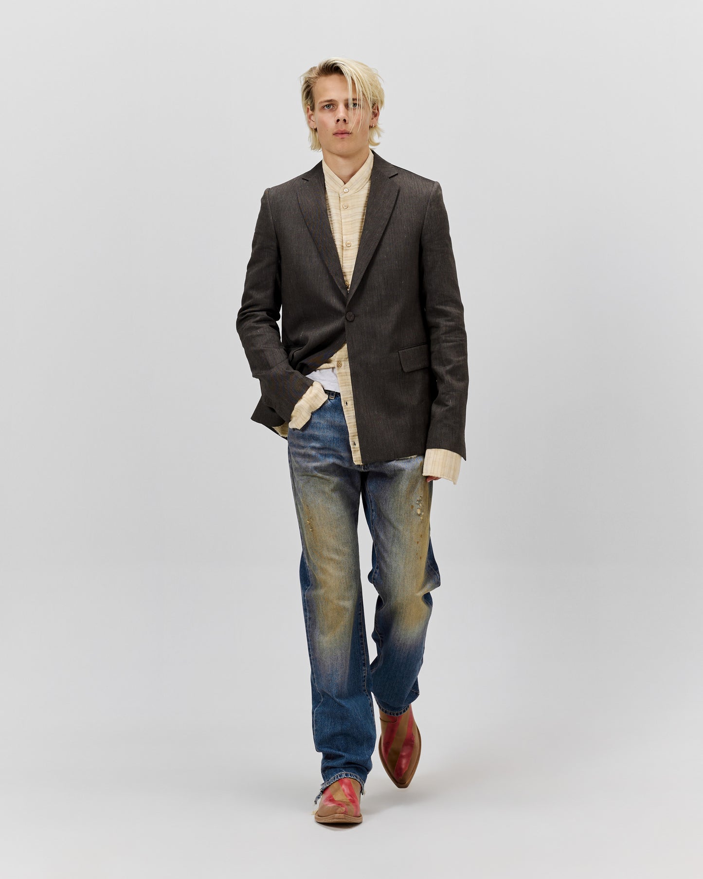 ONE BUTTON BLAZER - BROWN