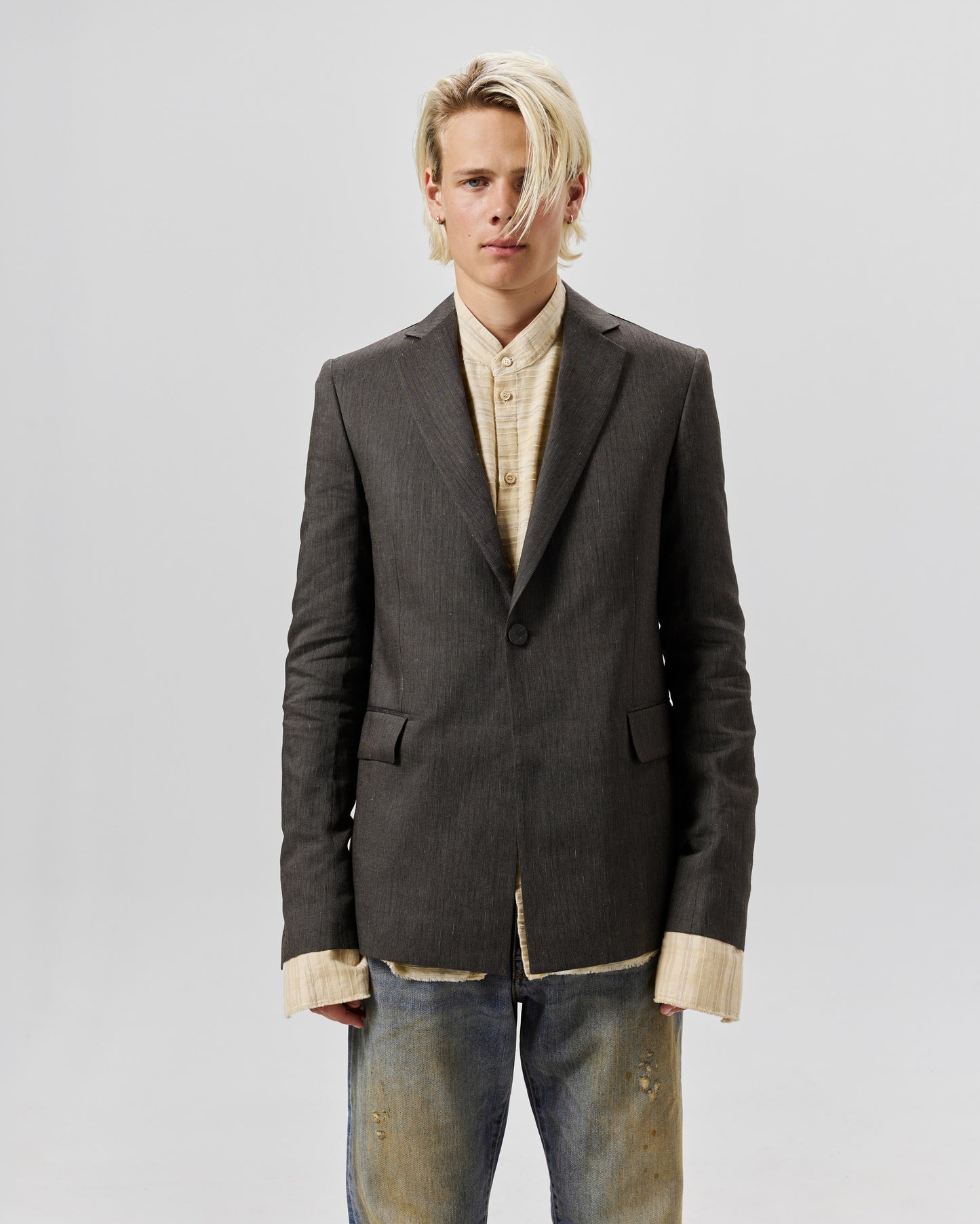 ONE BUTTON BLAZER - BROWN