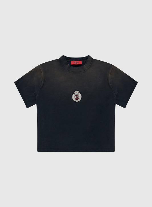 CREST CROPPED SCALLOP TEE JERSEY IN VINTAGE BLACK