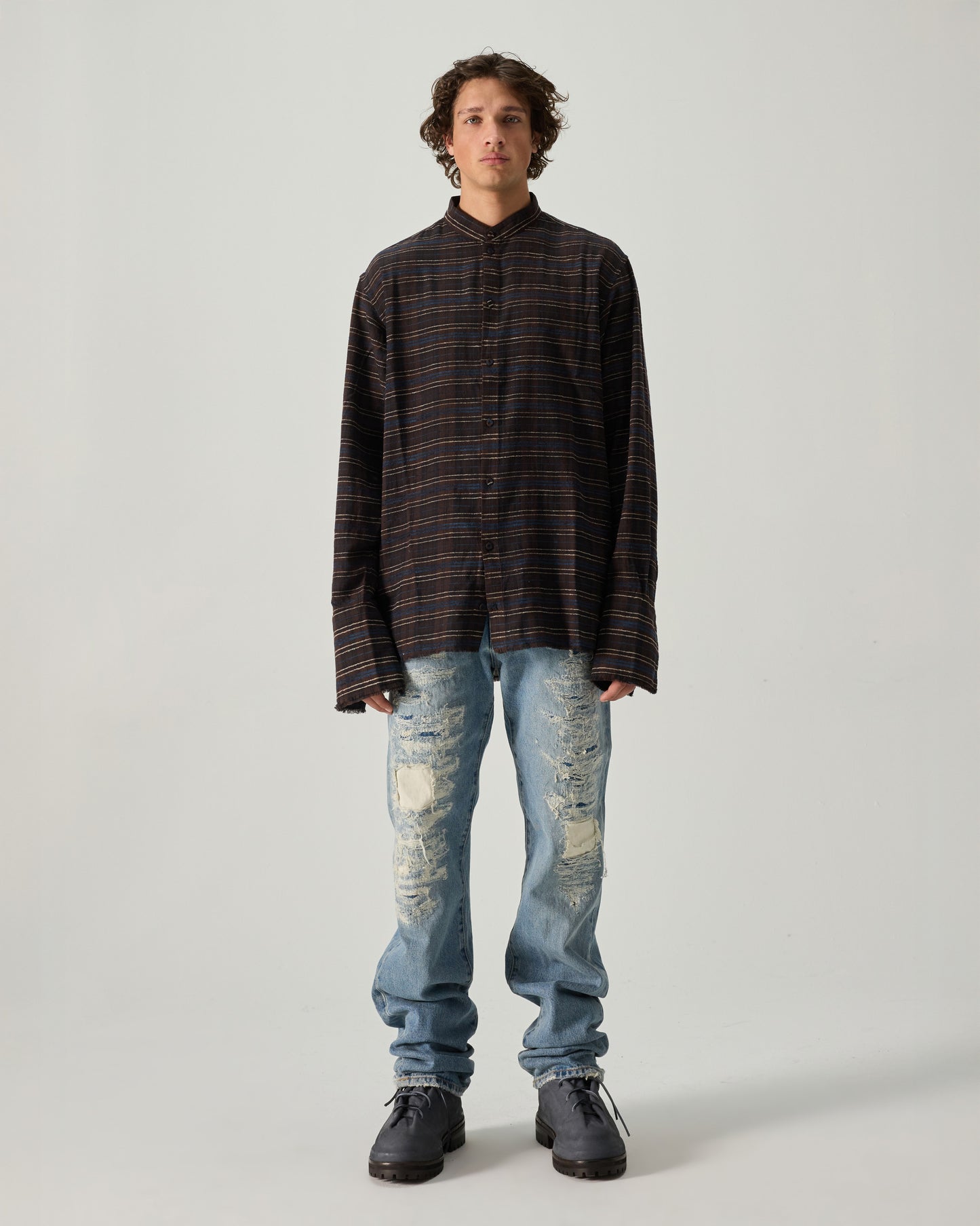 424 FLANNEL SHIRT EMBROIDERED IN BROWN