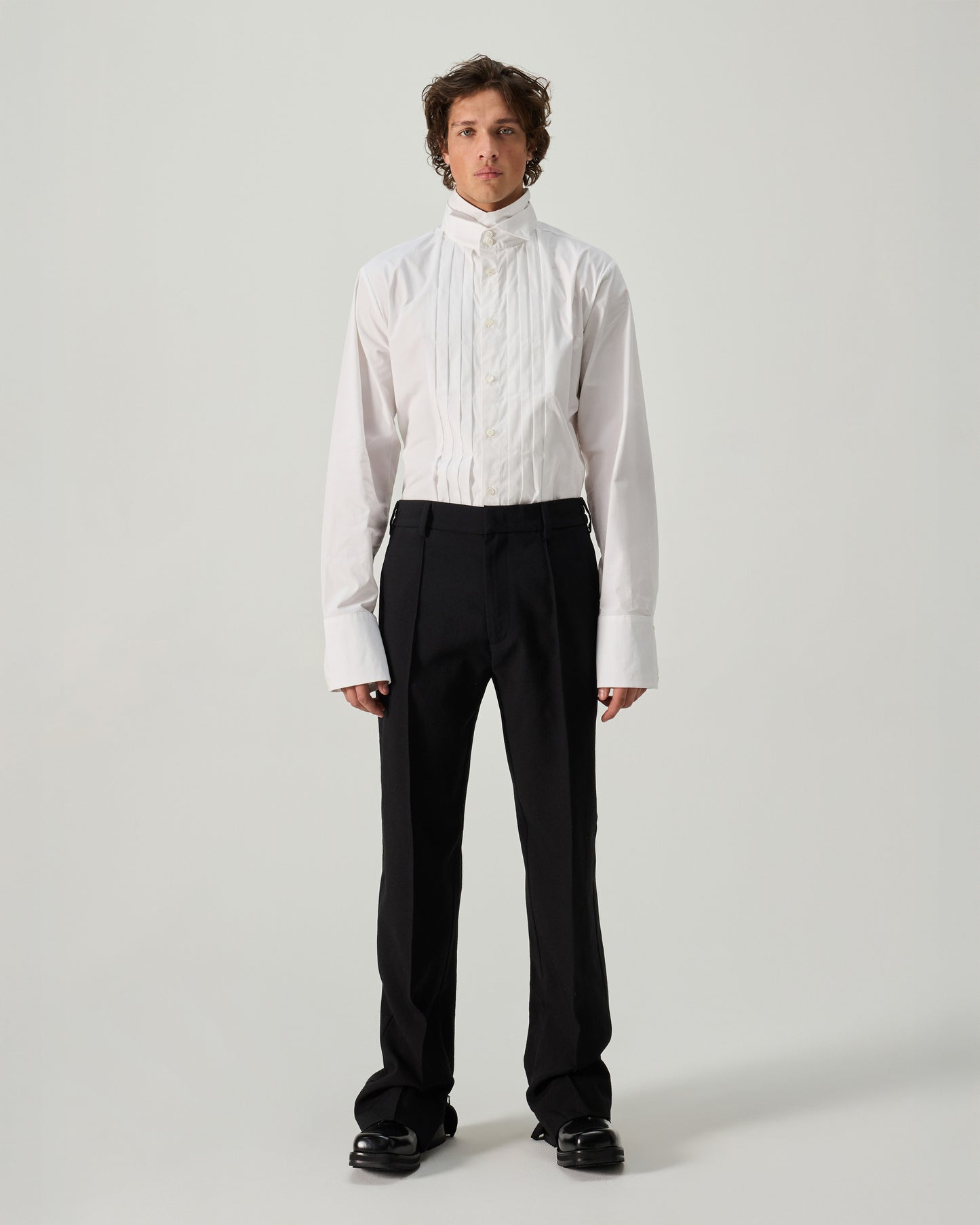 SMOKING SHIRT WITH DOUBLE COLLAR IN WHITE