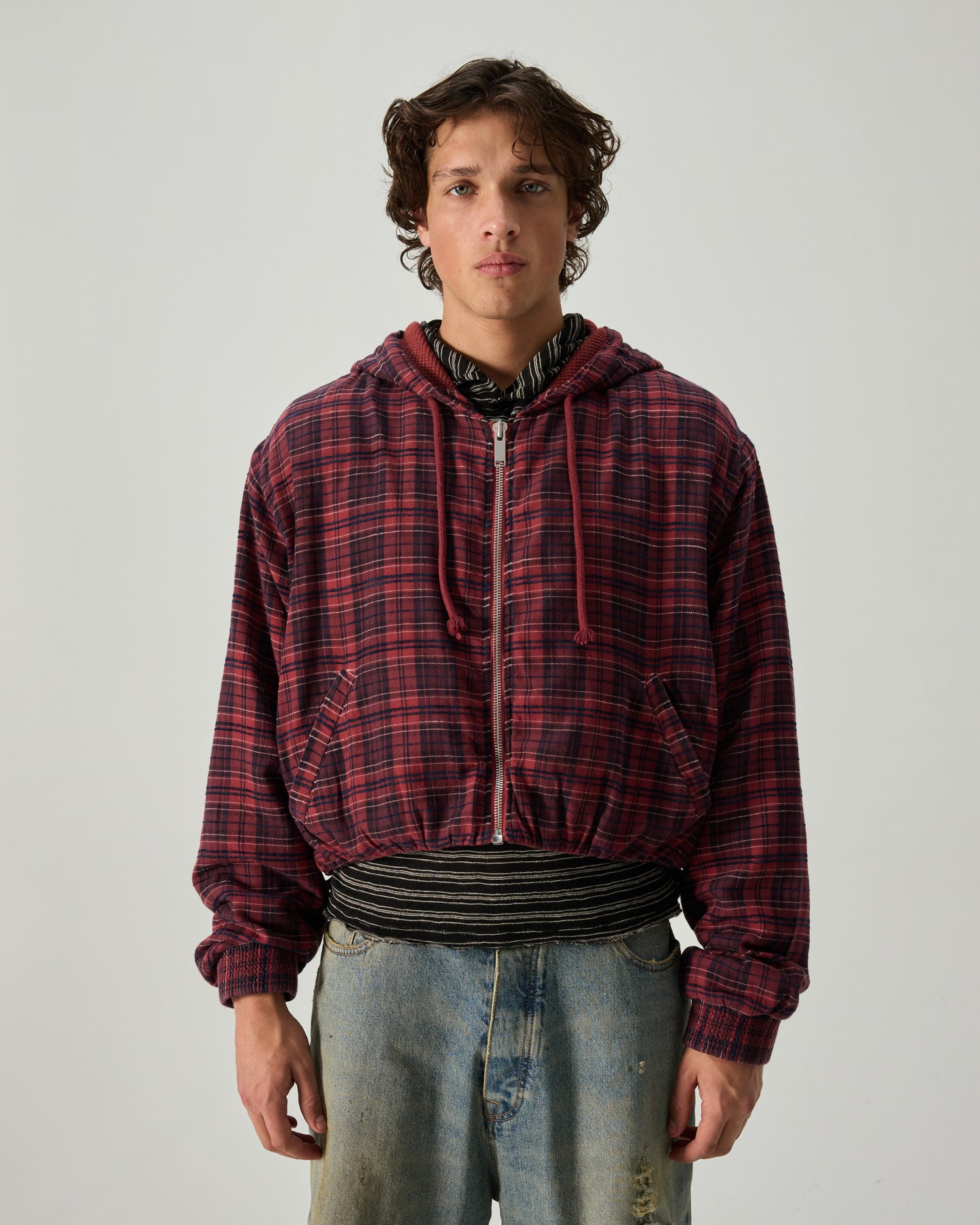 WRAPPED HOODIE EMBROIDERED FLANNEL IN RED