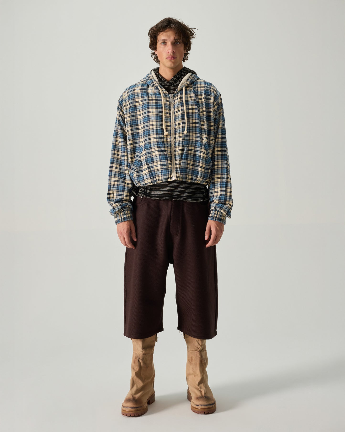 WRAPPED HOODIE EMBROIDERED FLANNEL IN SAND