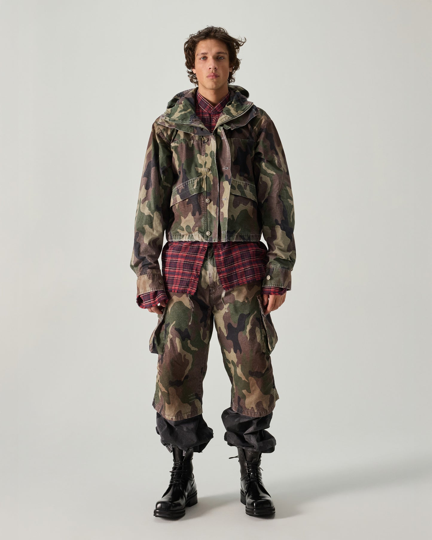 CROPPED PARKA DOUBLE FACED RIP STOP IN GREEN