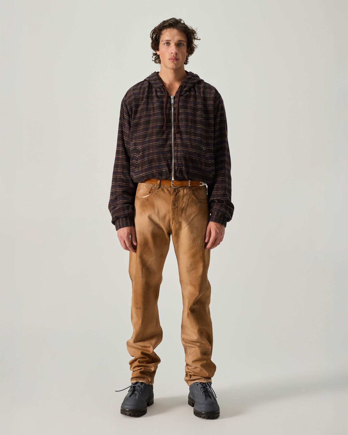 WRAPPED HOODIE EMBROIDERED FLANNEL IN BROWN