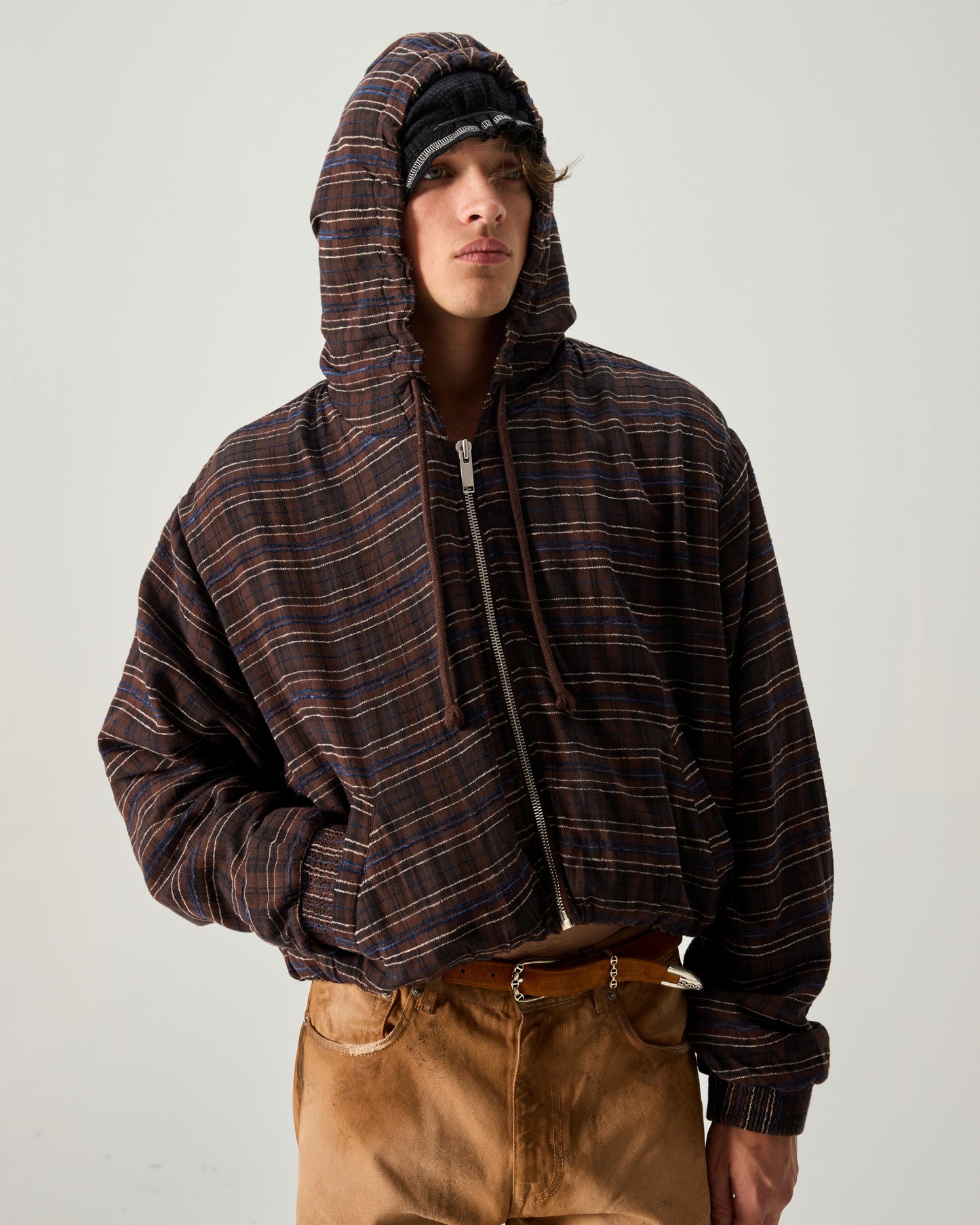 WRAPPED HOODIE EMBROIDERED FLANNEL IN BROWN