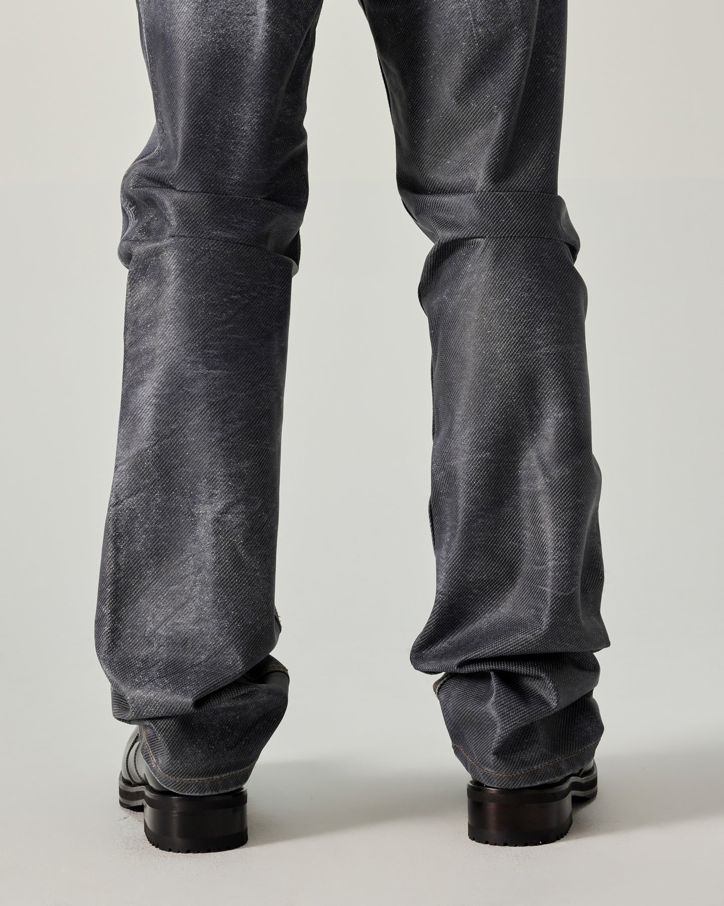 NEW 424 LEATHER FIVEPOCKET RUB OFF LEATHER IN BLUE DENIM TEXTURE