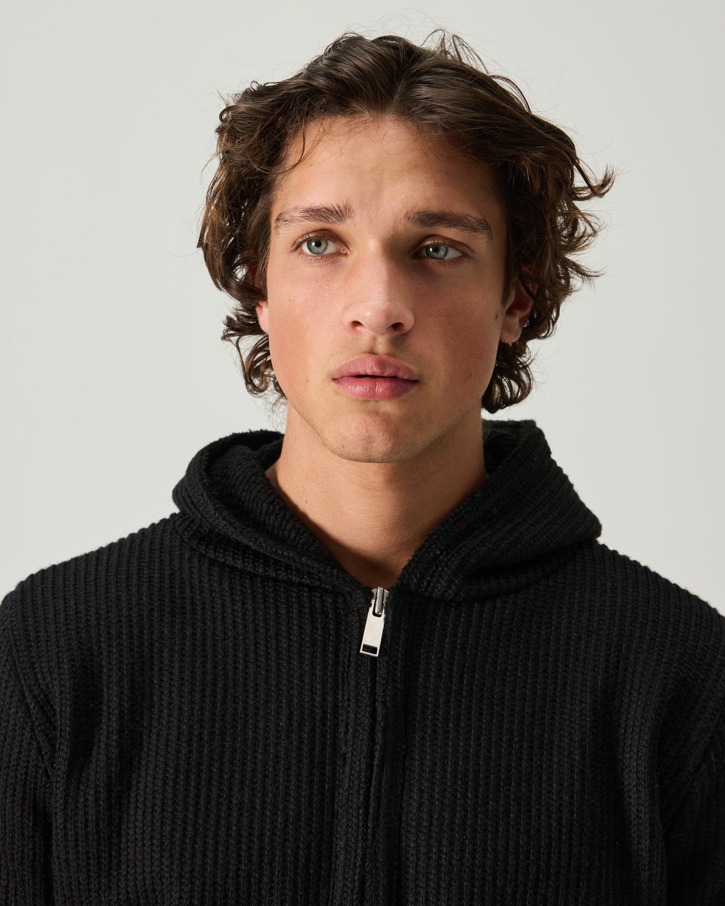 BABY HOODIE ENGLISH RIB KNIT IN BLACK