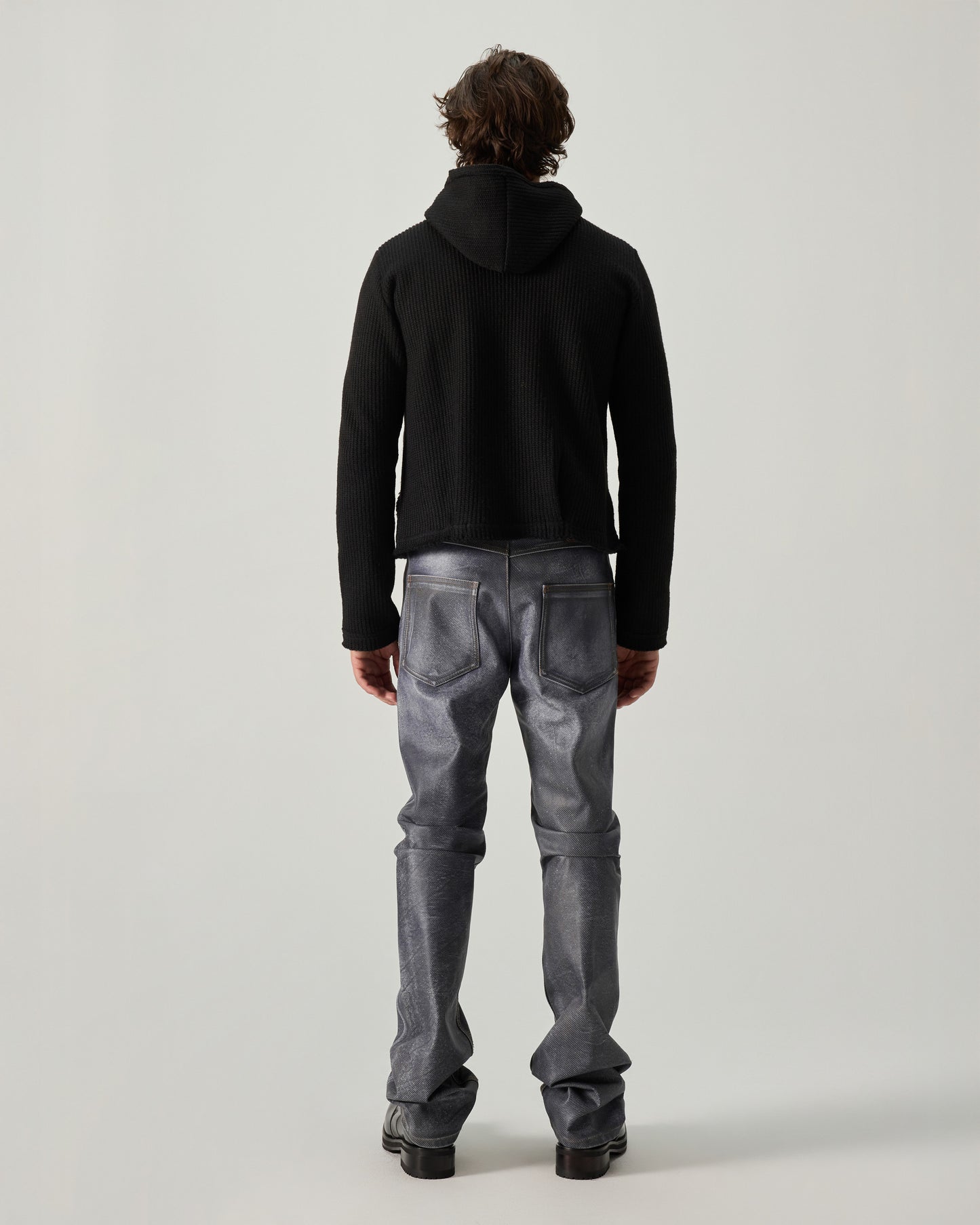 BABY HOODIE ENGLISH RIB KNIT IN BLACK