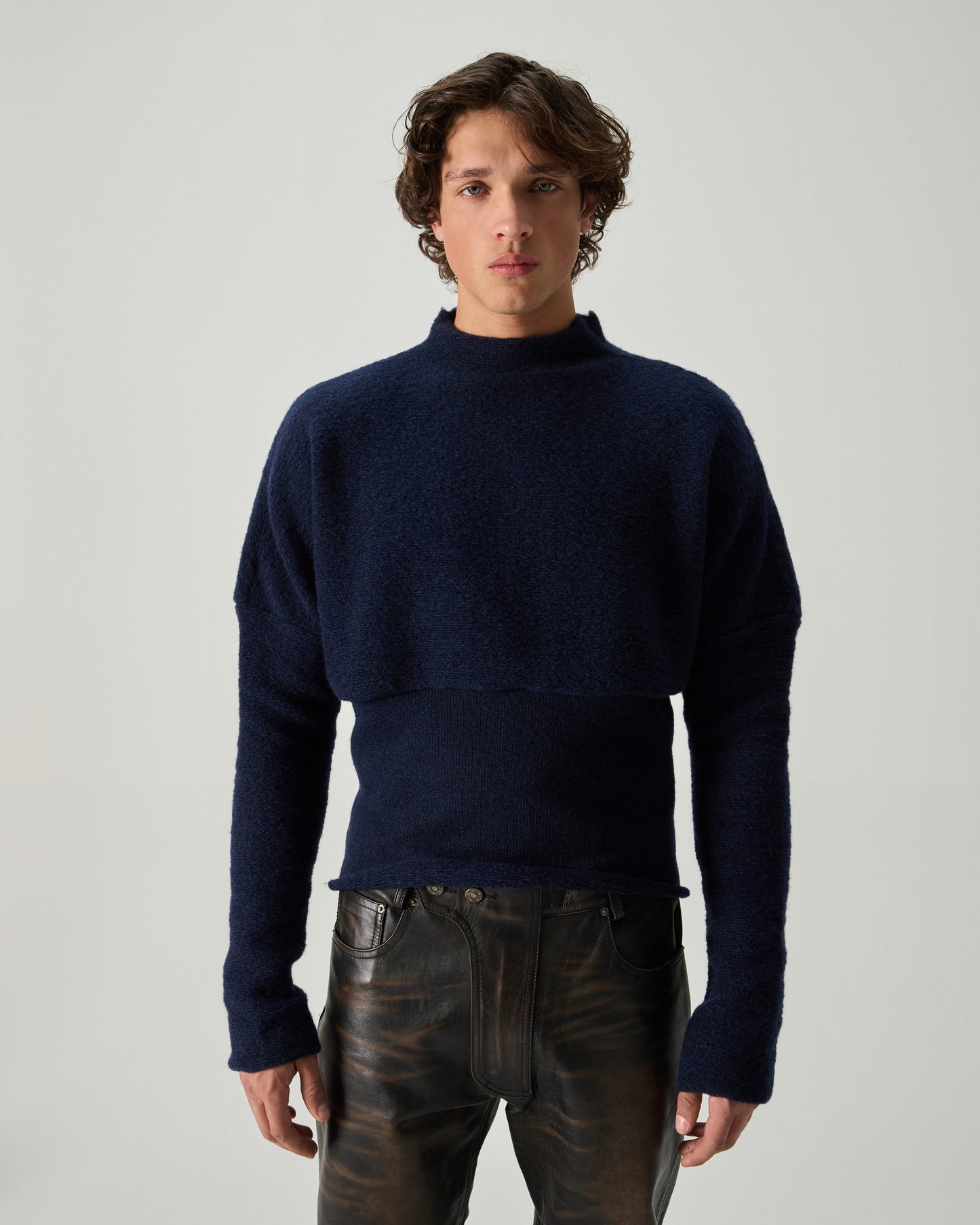 CREWNECK SWEATER DOUBLE FACE IN NAVY