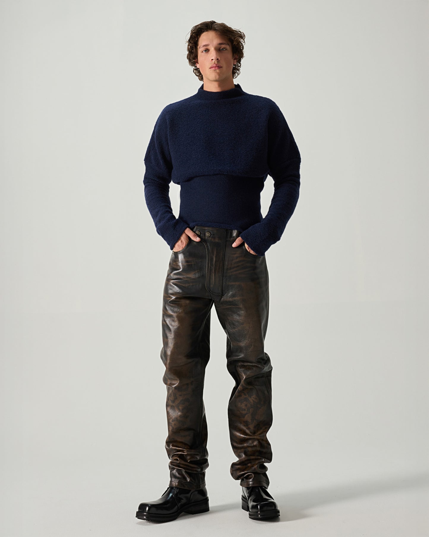 CREWNECK SWEATER DOUBLE FACE IN NAVY