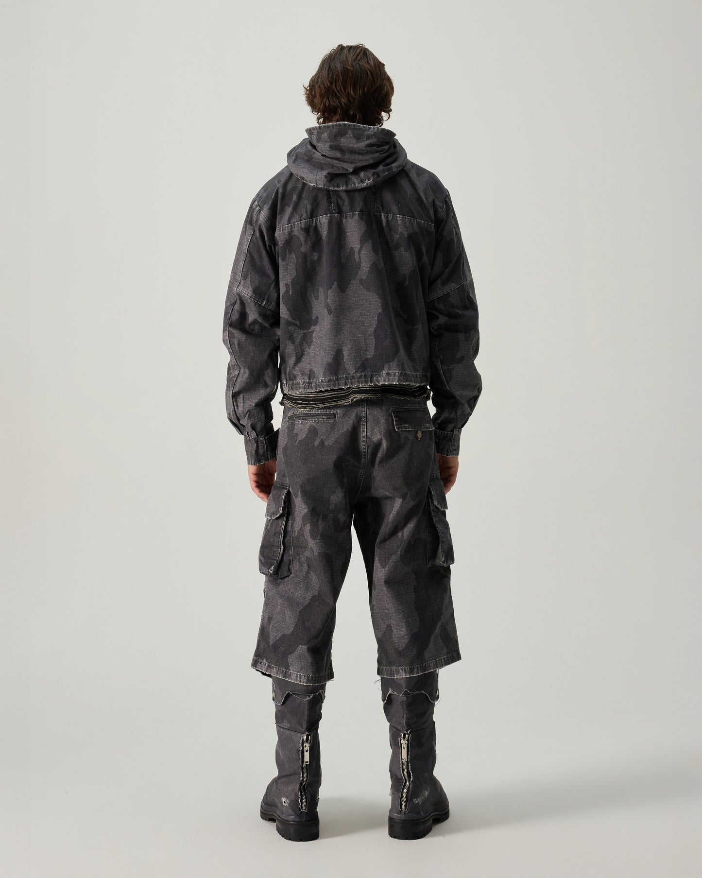 CROPPED PARKA DOUBLE FACED RIP STOP IN BLACK